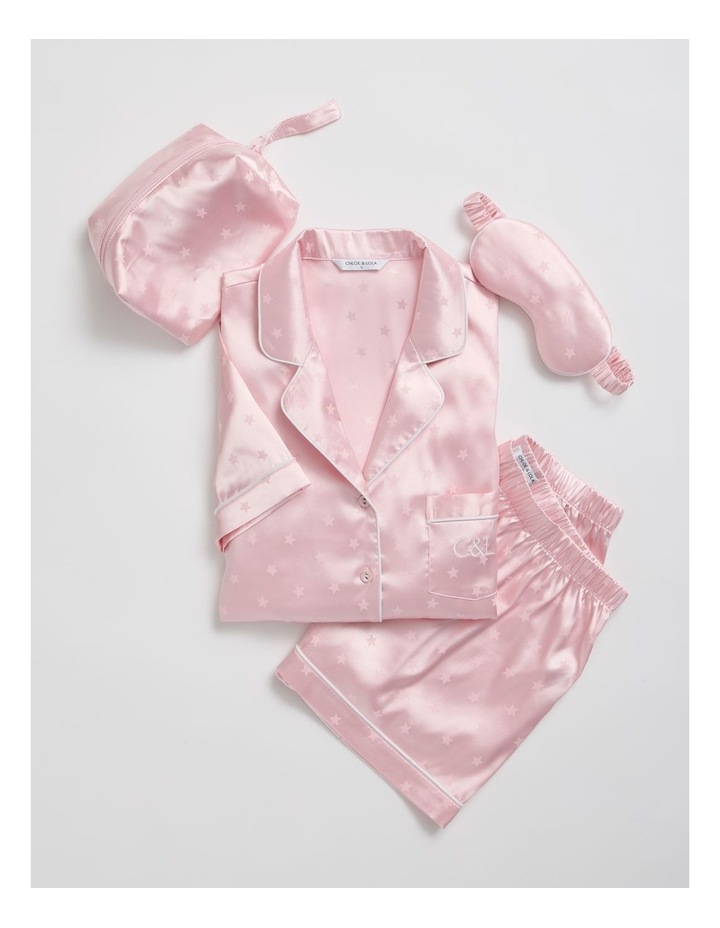 Luxe Satin Jacquard Short Sleeve Short PJ Gift Set in Soft Pink image 2
