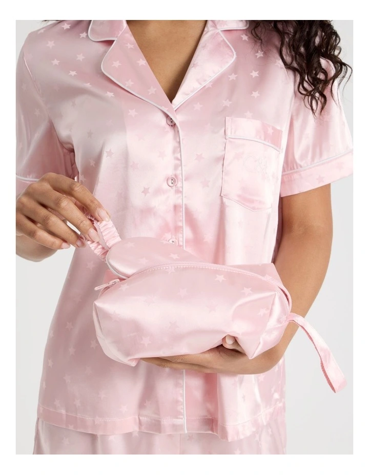 Luxe Satin Jacquard Short Sleeve Short PJ Gift Set in Soft Pink image 3