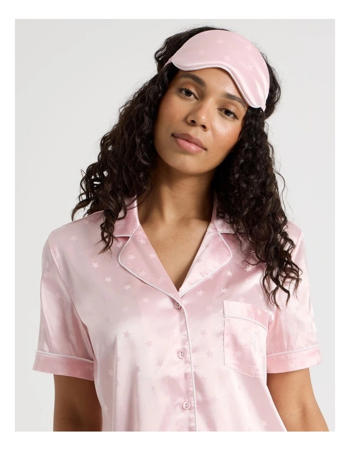Luxe Satin Jacquard Short Sleeve Short PJ Gift Set in Soft Pink image 4