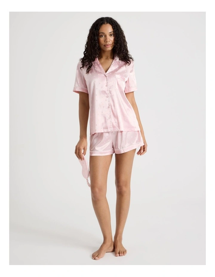 Luxe Satin Jacquard Short Sleeve Short PJ Gift Set in Soft Pink image 5