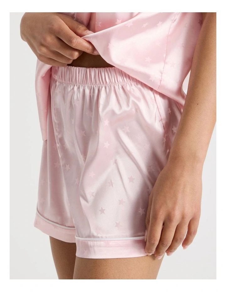 Luxe Satin Jacquard Short Sleeve Short PJ Gift Set in Soft Pink image 6