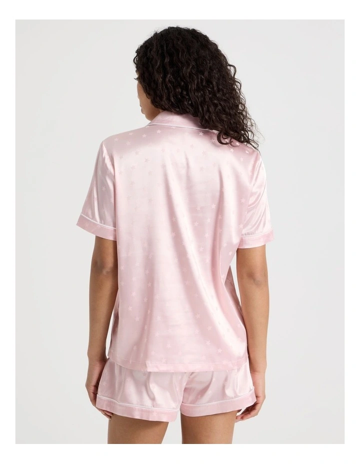 Luxe Satin Jacquard Short Sleeve Short PJ Gift Set in Soft Pink image 7
