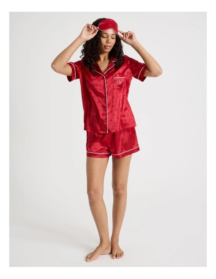 Luxe Satin Jacquard Short Sleeve Short PJ Gift Set in Red image 1