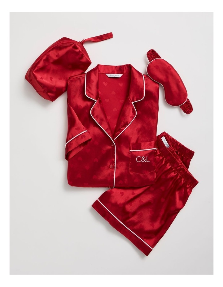 Luxe Satin Jacquard Short Sleeve Short PJ Gift Set in Red image 2