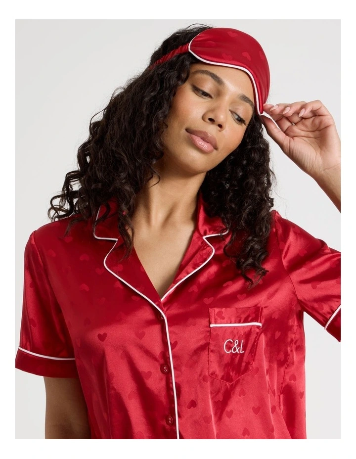 Luxe Satin Jacquard Short Sleeve Short PJ Gift Set in Red image 4