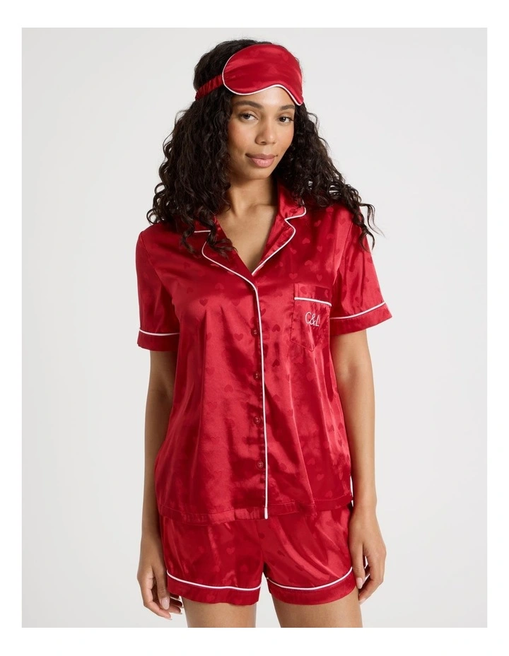 Luxe Satin Jacquard Short Sleeve Short PJ Gift Set in Red image 5