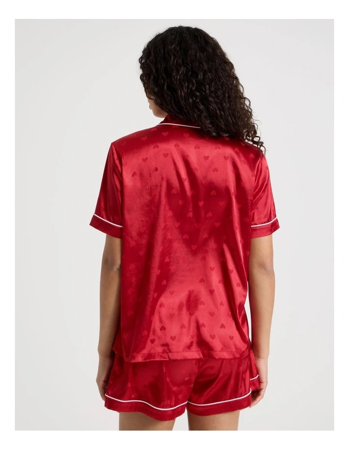 Luxe Satin Jacquard Short Sleeve Short PJ Gift Set in Red image 6