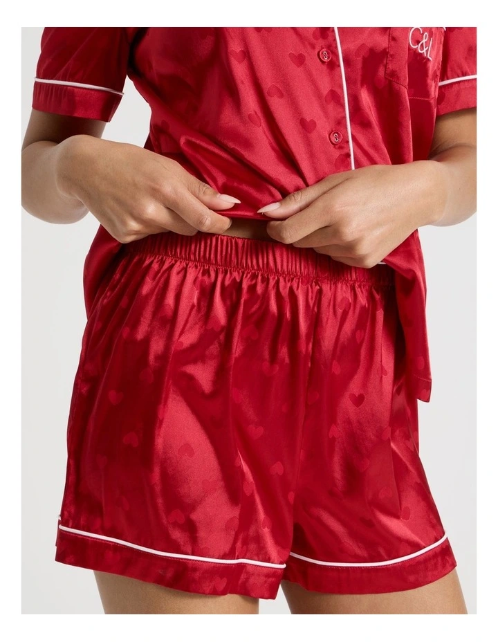Luxe Satin Jacquard Short Sleeve Short PJ Gift Set in Red image 7