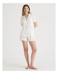 Pure Comfort Rib Short Sleeve Short PJ Set in Ivory