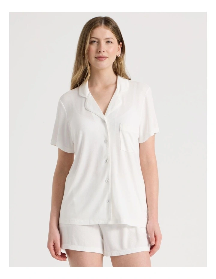 Pure Comfort Rib Short Sleeve Short PJ Set in Ivory image 2