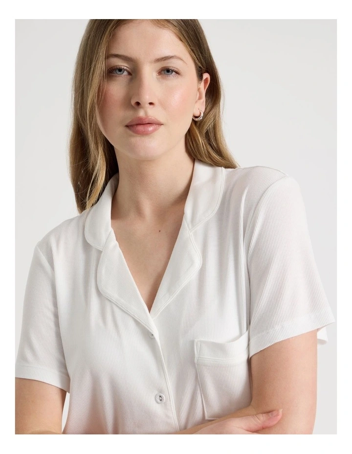 Pure Comfort Rib Short Sleeve Short PJ Set in Ivory image 3