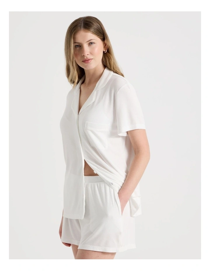Pure Comfort Rib Short Sleeve Short PJ Set in Ivory image 4