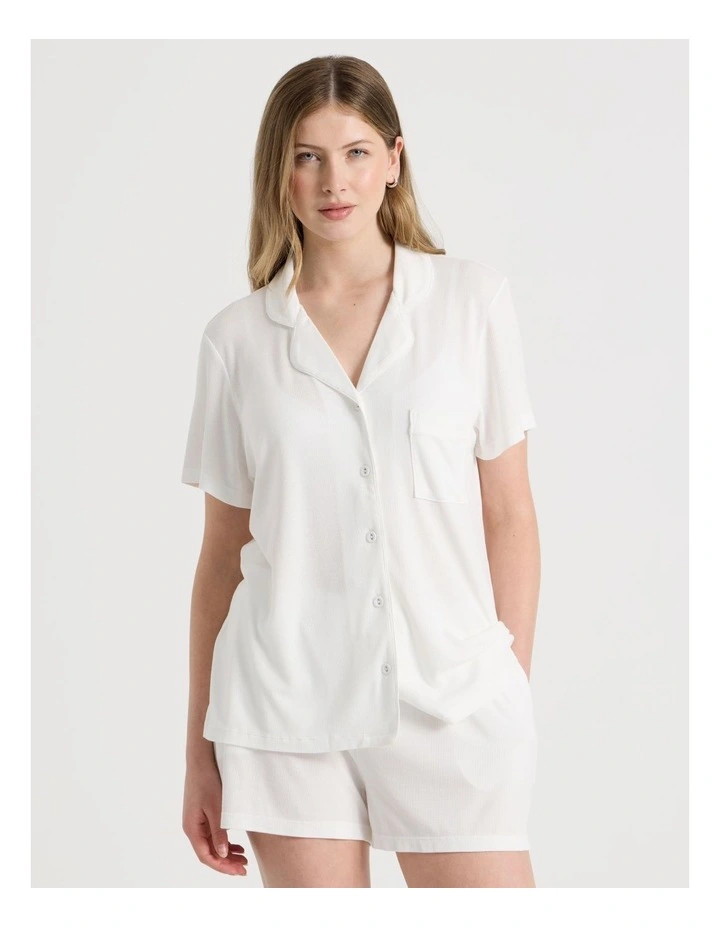 Pure Comfort Rib Short Sleeve Short PJ Set in Ivory image 5
