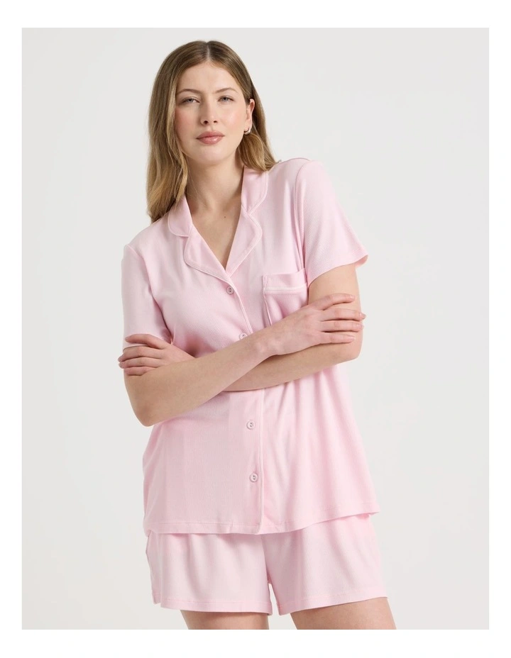 Pure Comfort Rib Short Sleeve Short PJ Set in Soft Pink image 1