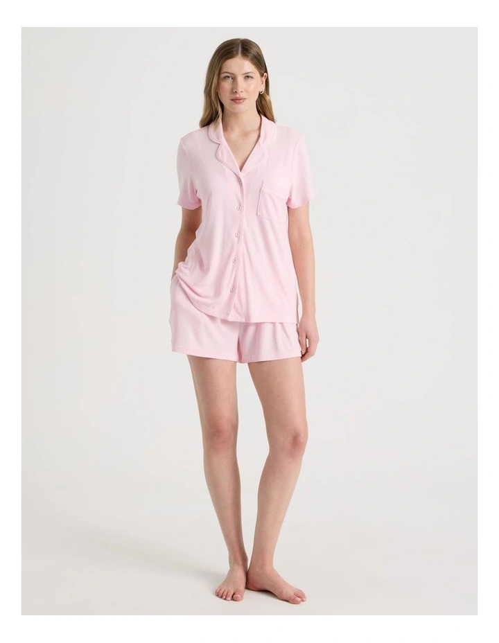 Pure Comfort Rib Short Sleeve Short PJ Set in Soft Pink image 3