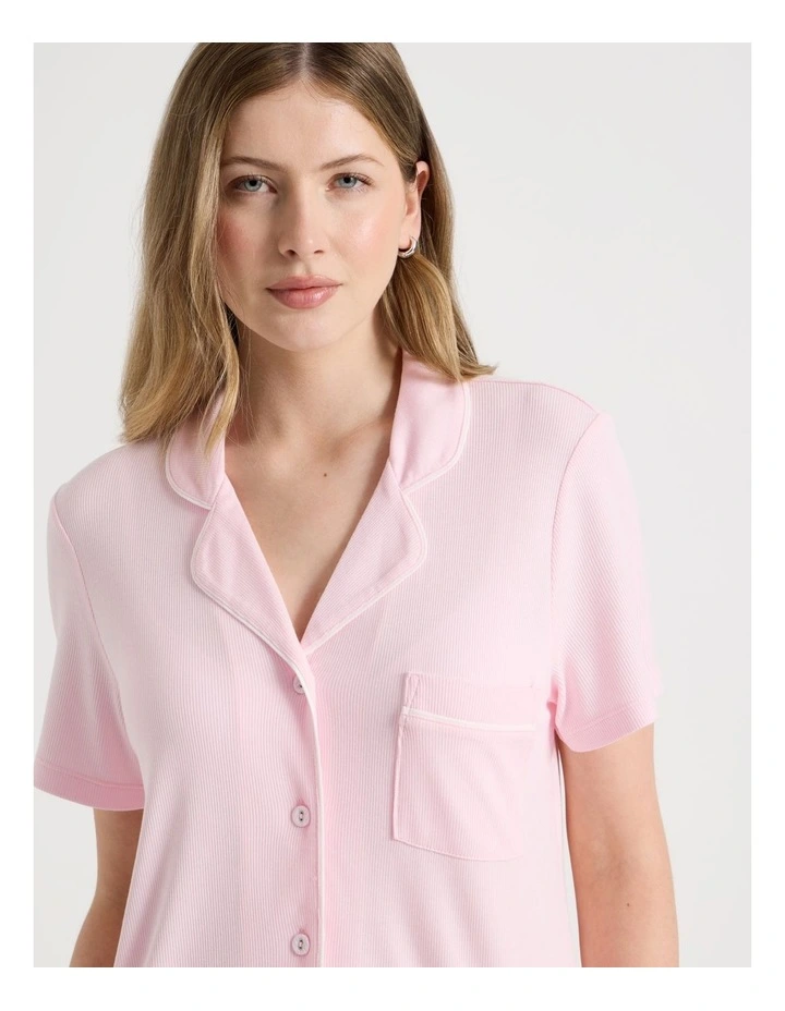 Pure Comfort Rib Short Sleeve Short PJ Set in Soft Pink image 4