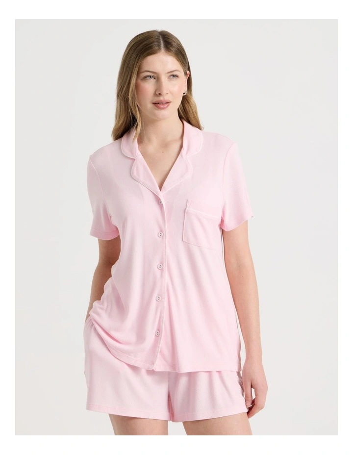 Pure Comfort Rib Short Sleeve Short PJ Set in Soft Pink image 5
