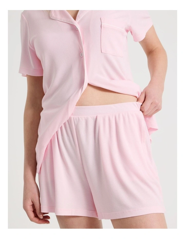 Pure Comfort Rib Short Sleeve Short PJ Set in Soft Pink image 7