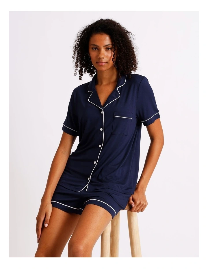 Pure Comfort Bamboo Short Sleeve Pyjama Set in Navy image 1