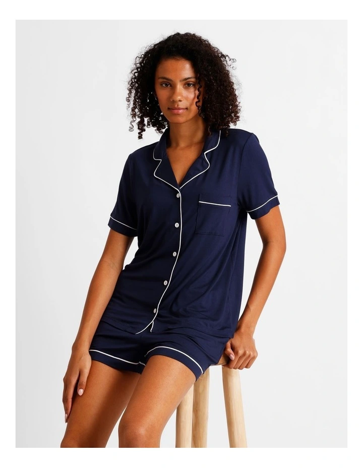 Pure Comfort Bamboo Short Sleeve Pyjama Set in Navy image 1