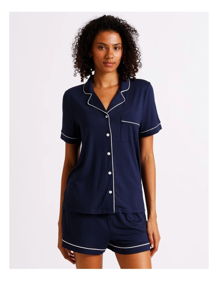 Pure Comfort Bamboo Short Sleeve Pyjama Set in Navy image 2