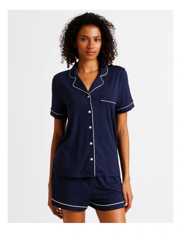 Pure Comfort Bamboo Short Sleeve Pyjama Set in Navy image 2
