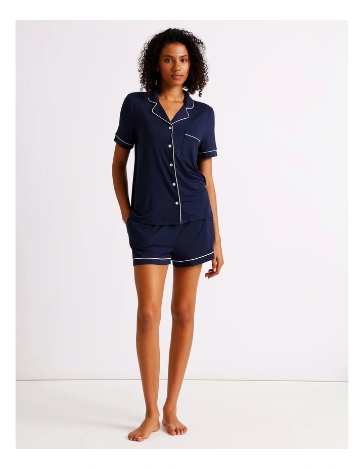 Pure Comfort Bamboo Short Sleeve Pyjama Set in Navy image 3