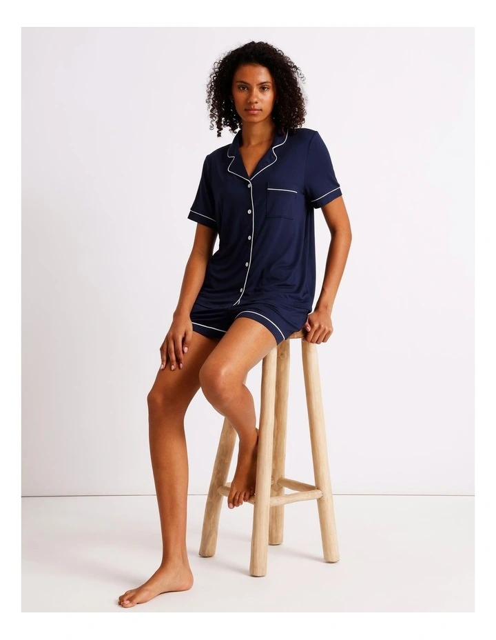 Pure Comfort Bamboo Short Sleeve Pyjama Set in Navy image 7