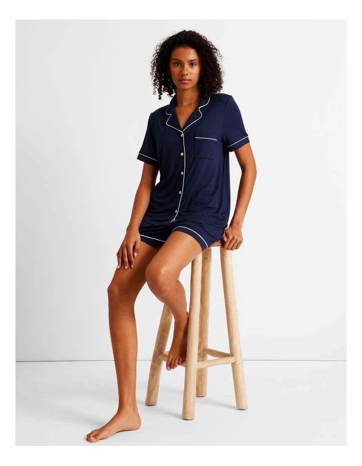 Pure Comfort Bamboo Short Sleeve Pyjama Set in Navy image 7