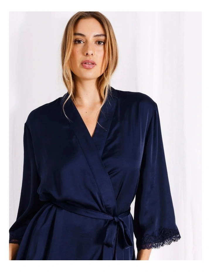 Luxe Satin Robe in Navy image 2