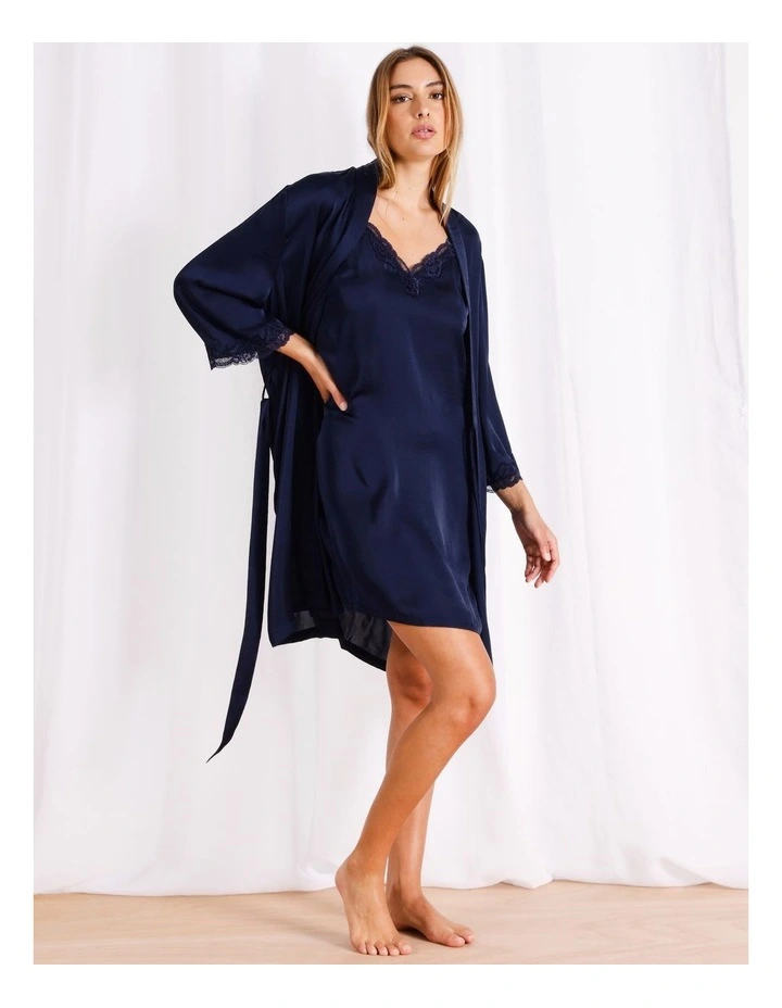 Luxe Satin Robe in Navy image 3