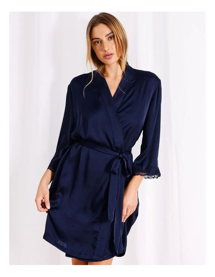 Luxe Satin Robe in Navy image 4
