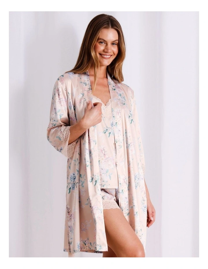 Luxe Satin Robe in Floral Paisley in White Print image 5