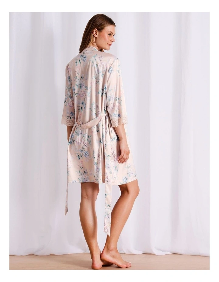 Luxe Satin Robe in Floral Paisley in White Print image 6
