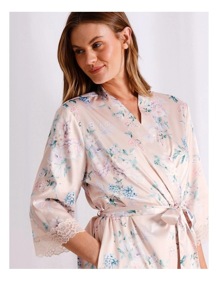 Luxe Satin Robe in Floral Paisley in White Print image 7