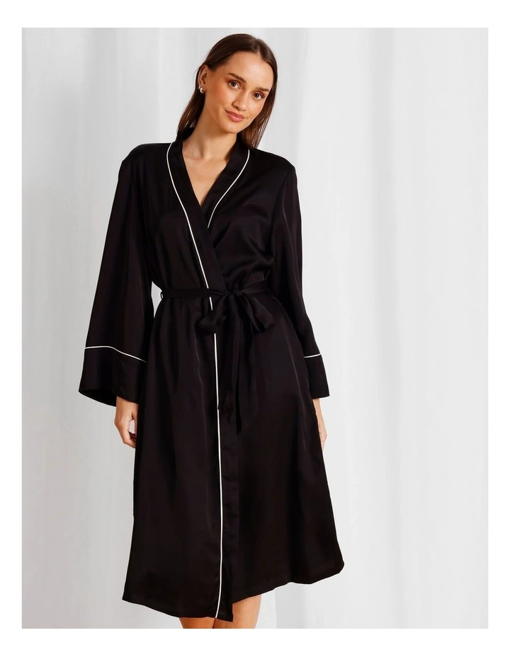 Premium Viscose Satin Robe in Black image 2
