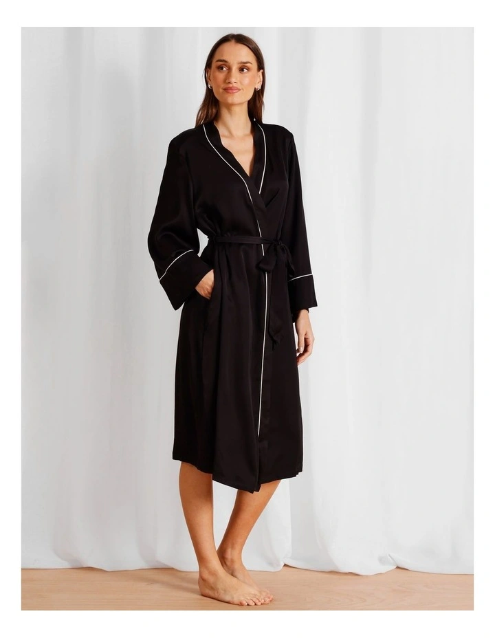 Premium Viscose Satin Robe in Black image 3