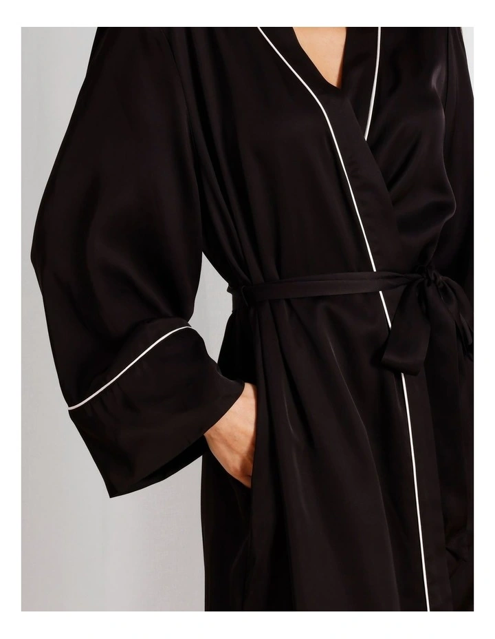 Premium Viscose Satin Robe in Black image 4