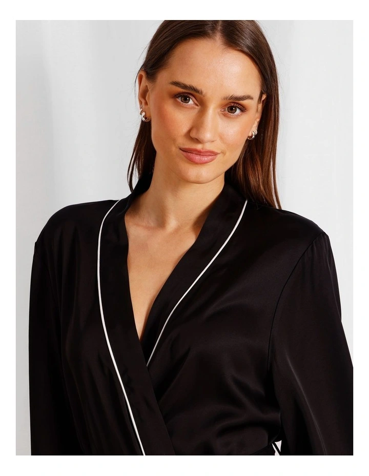 Premium Viscose Satin Robe in Black image 5