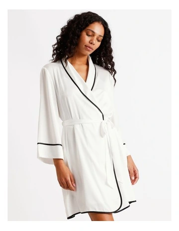 Signature Satin Binding Long Robe in Ivory