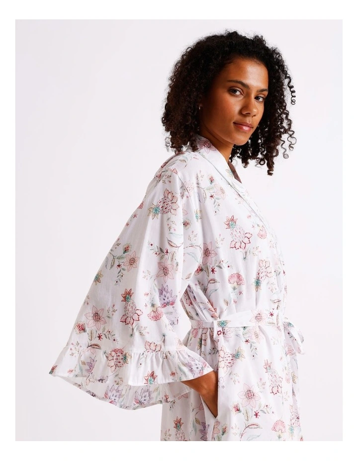 Serene Woven Frill Robe in White Paisley Print image 2