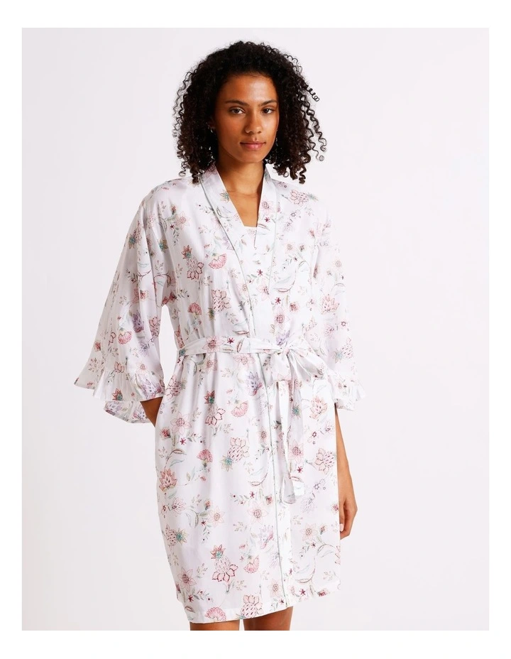 Serene Woven Frill Robe in White Paisley Print image 4