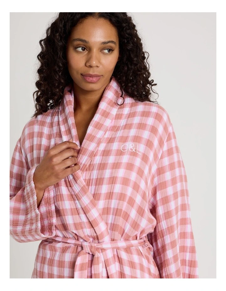 Divine Cheesecloth Robe in Terracotta Check Y/D Print image 2