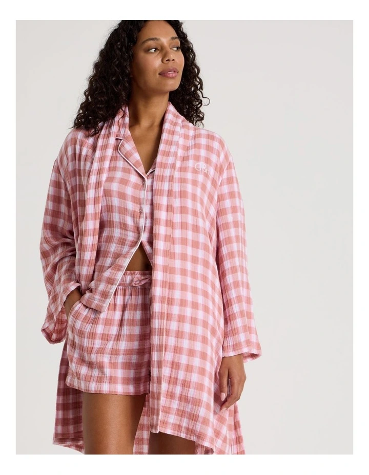 Divine Cheesecloth Robe in Terracotta Check Y/D Print image 3