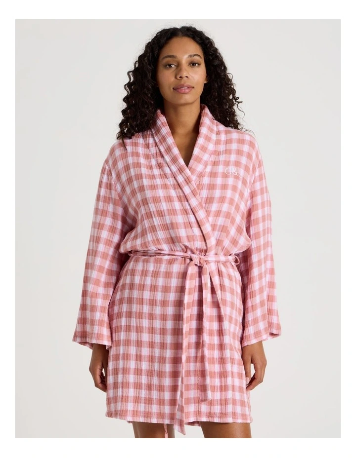Divine Cheesecloth Robe in Terracotta Check Y/D Print image 4