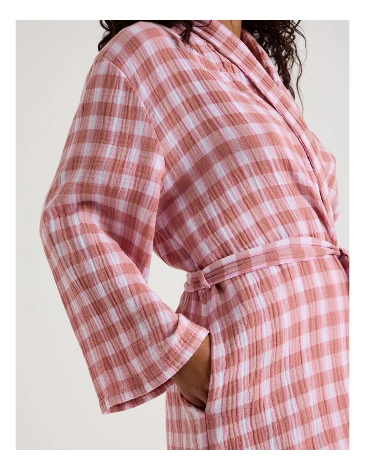 Divine Cheesecloth Robe in Terracotta Check Y/D Print image 5