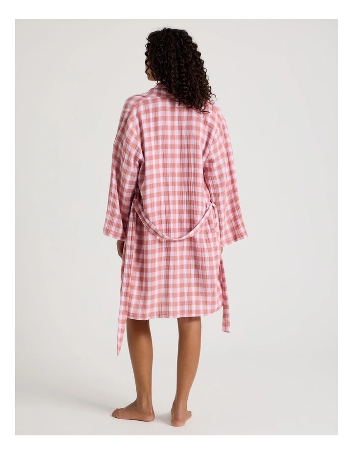 Divine Cheesecloth Robe in Terracotta Check Y/D Print image 6