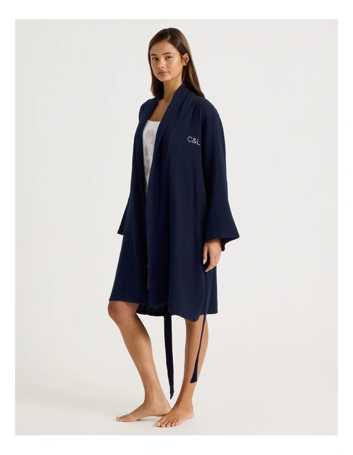Divine Cheesecloth Robe in Navy image 2