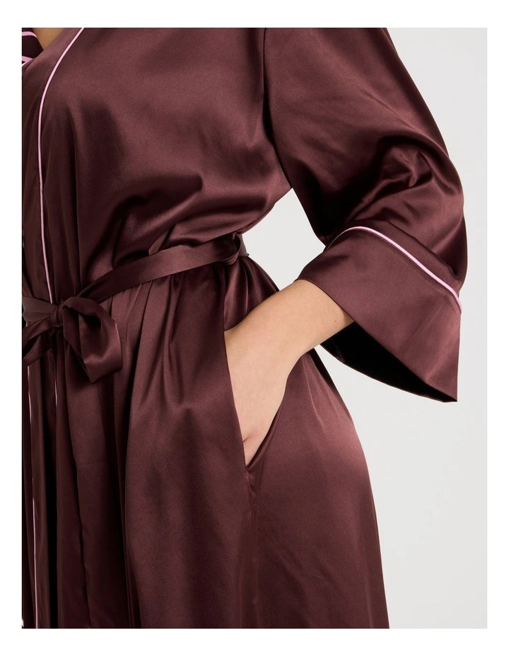 Luxe Satin Long Robe in Raisin image 3