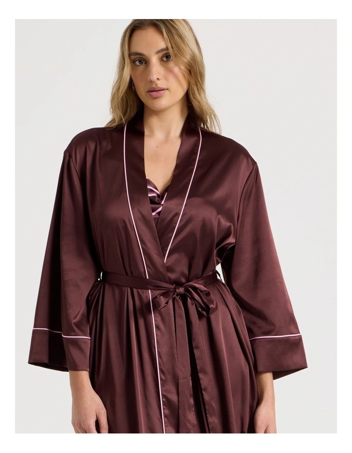 Luxe Satin Long Robe in Raisin image 4